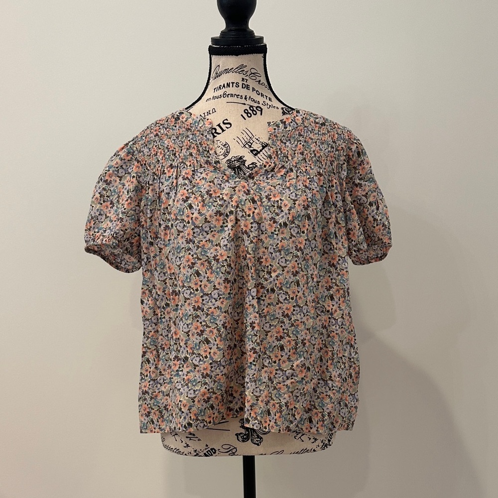 Lucky Brand Floral Print Blouse - Orange and Blue